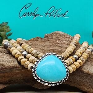 Carolyn Pollack Turquoise Cabochon Three Strand 6mm Jasper 17" Necklace/ Choker
